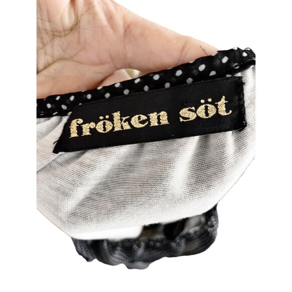 FROKEN SOT Blouse Black White Polka Dot Ruffles Sheer Top Retro Small Rockabilly - Picture 4 of 8